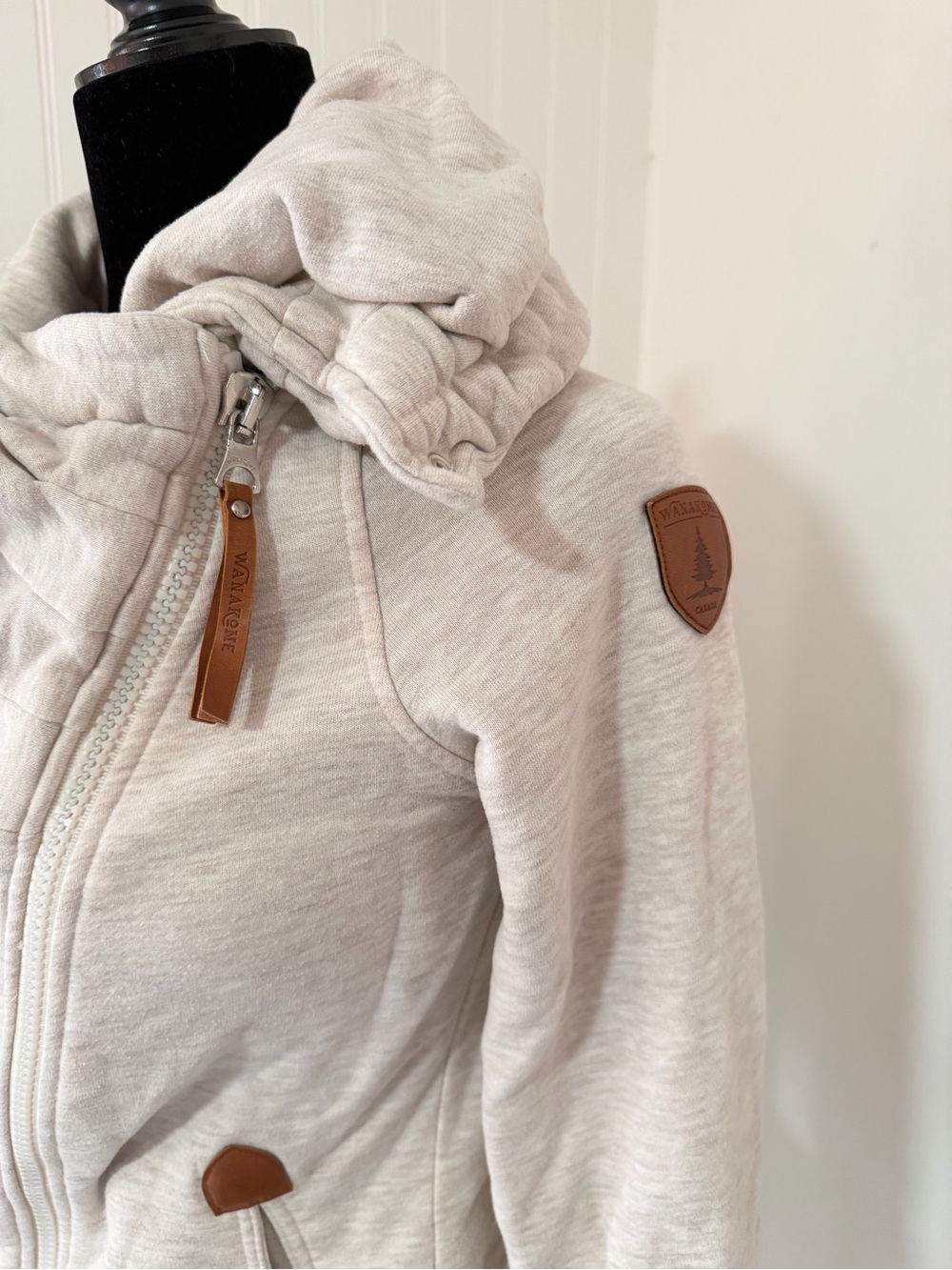 Wanakome Cream White Asymmetrical Zip Hoodie Women’s Small Cozy Fleece Hood S - Picture 3 of 10